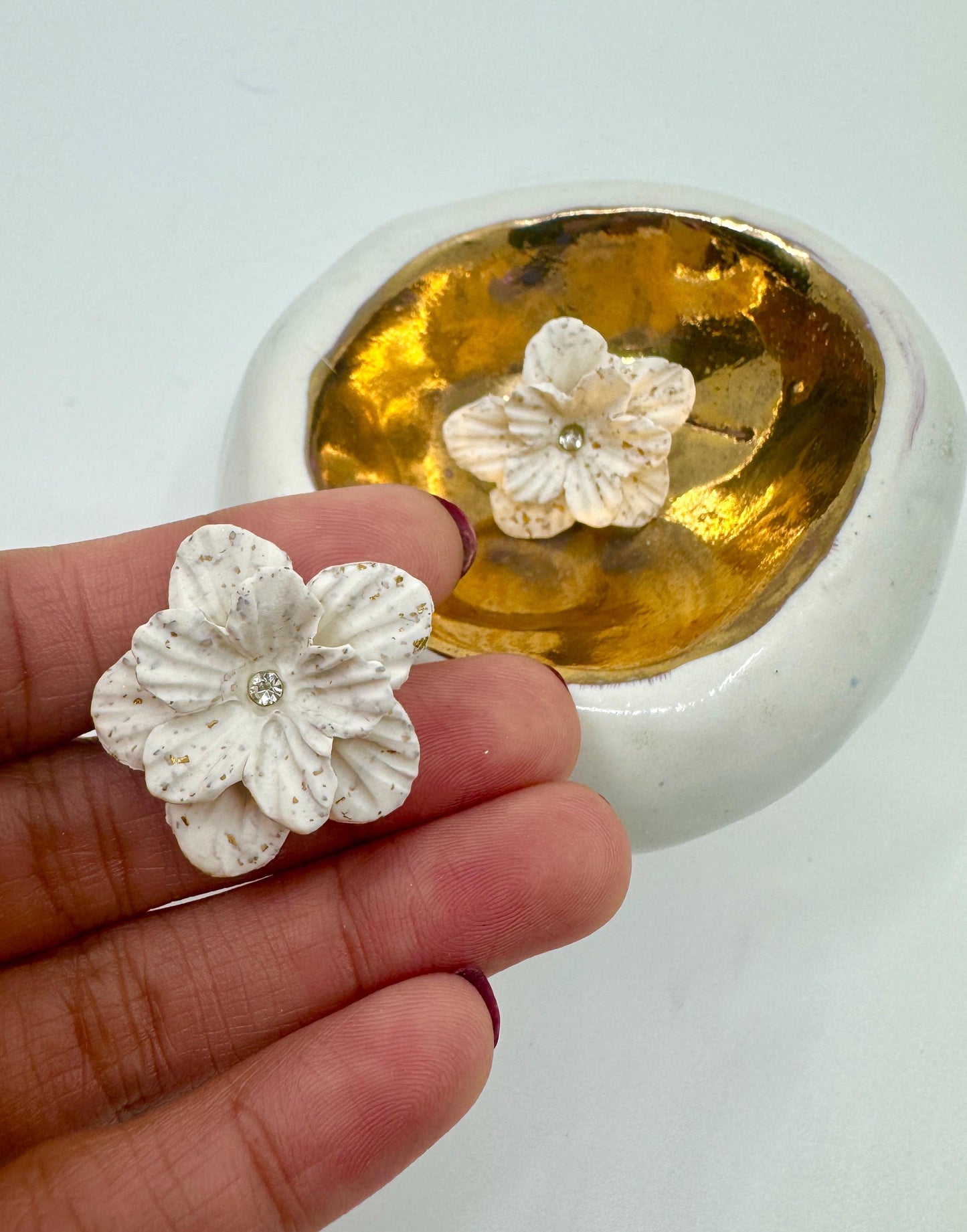 Sampaguita Stud Earrings - Filipino Jasmine Studs, Nickel Free Polymer clay earrings. Hypoallergenic handmade jewelry.