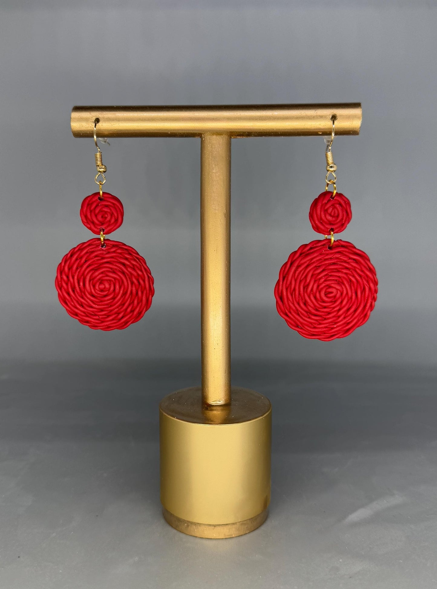 Red Pomegranate Dangle Earrings, Knitted Design. Boho Everyday wear lightweight earrings