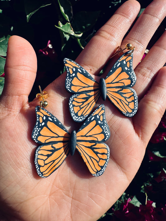 Handmade Monarch Butterfly Earrings | Statement Polymer Clay Jewelry, Lightwieght and Bold. Nickel Free