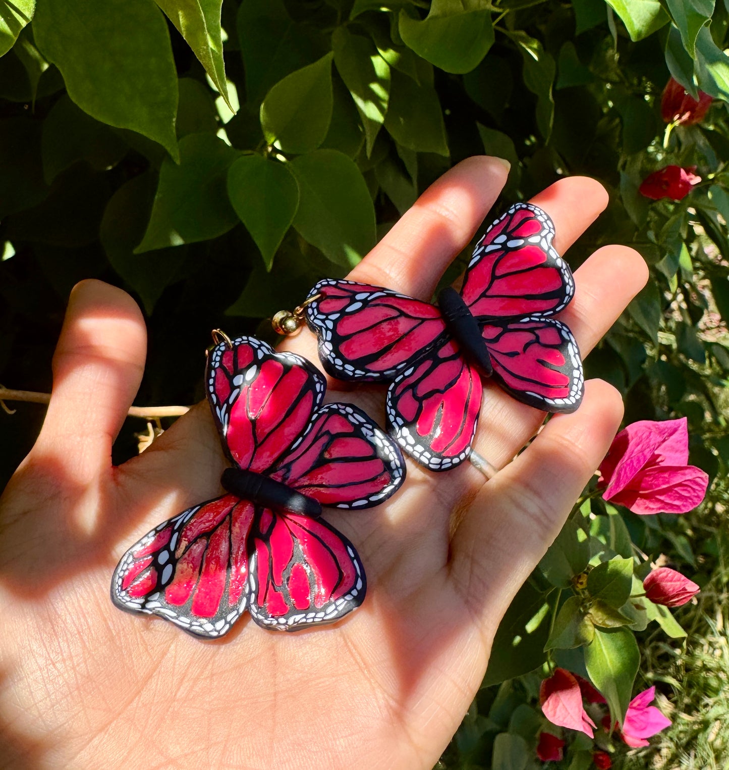 Pink Monarch Butterfly Statement Earrings | Handmade Polymer Clay Earrings | Lightweight | Bold & Eye-Catching Hypoallergenic Jewelry