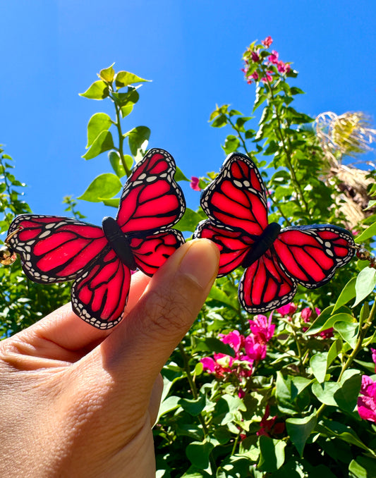 Pink Monarch Butterfly Statement Earrings | Handmade Polymer Clay Earrings | Lightweight | Bold & Eye-Catching Hypoallergenic Jewelry