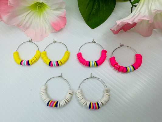 Nickel Free Heishi Hoop Earrings – Colorful Lightweight Hoops, Hypoallergenic Jewelry