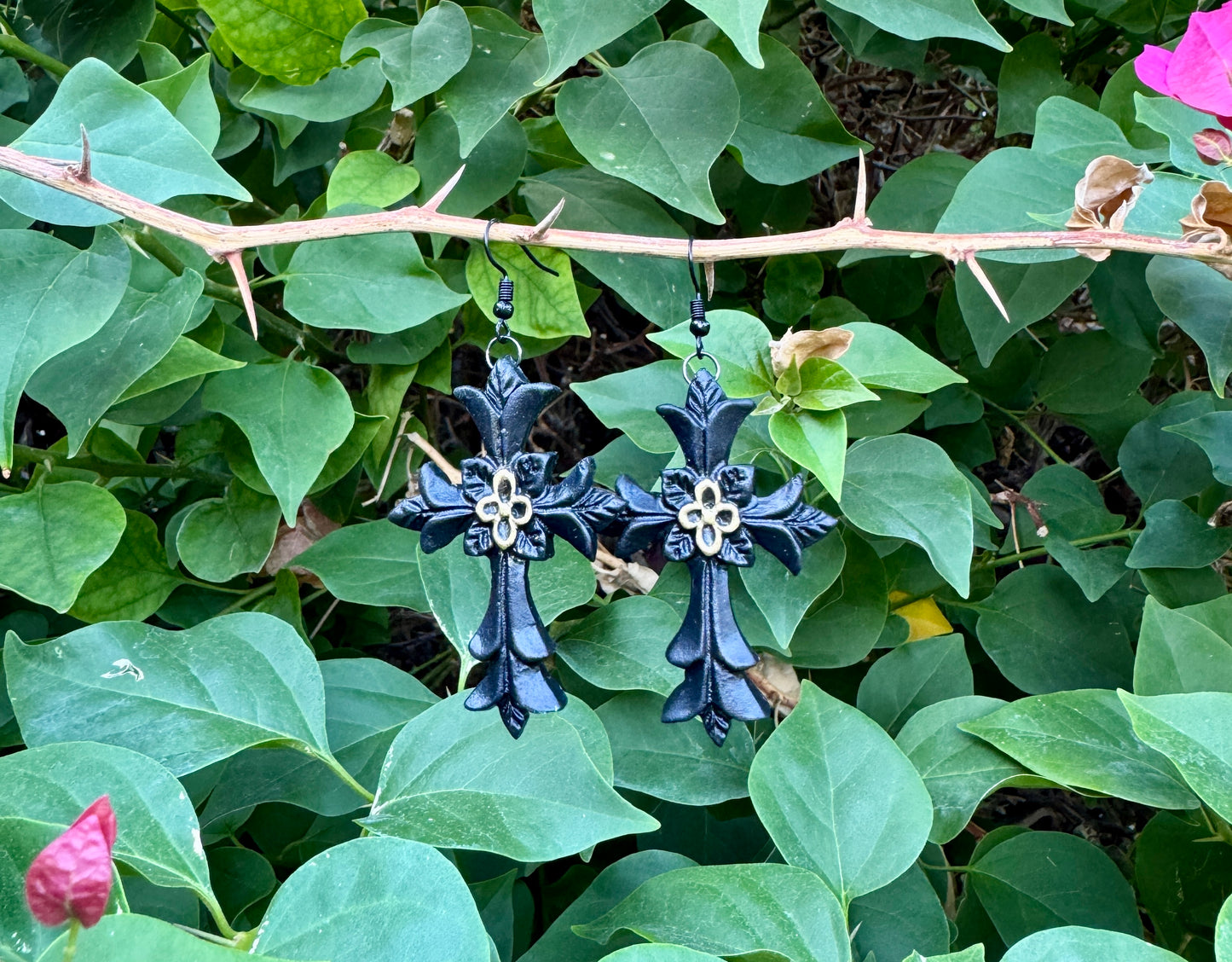 Black Gothic Cross Statement Earrings | Handmade Polymer Clay | Perfect for Halloween