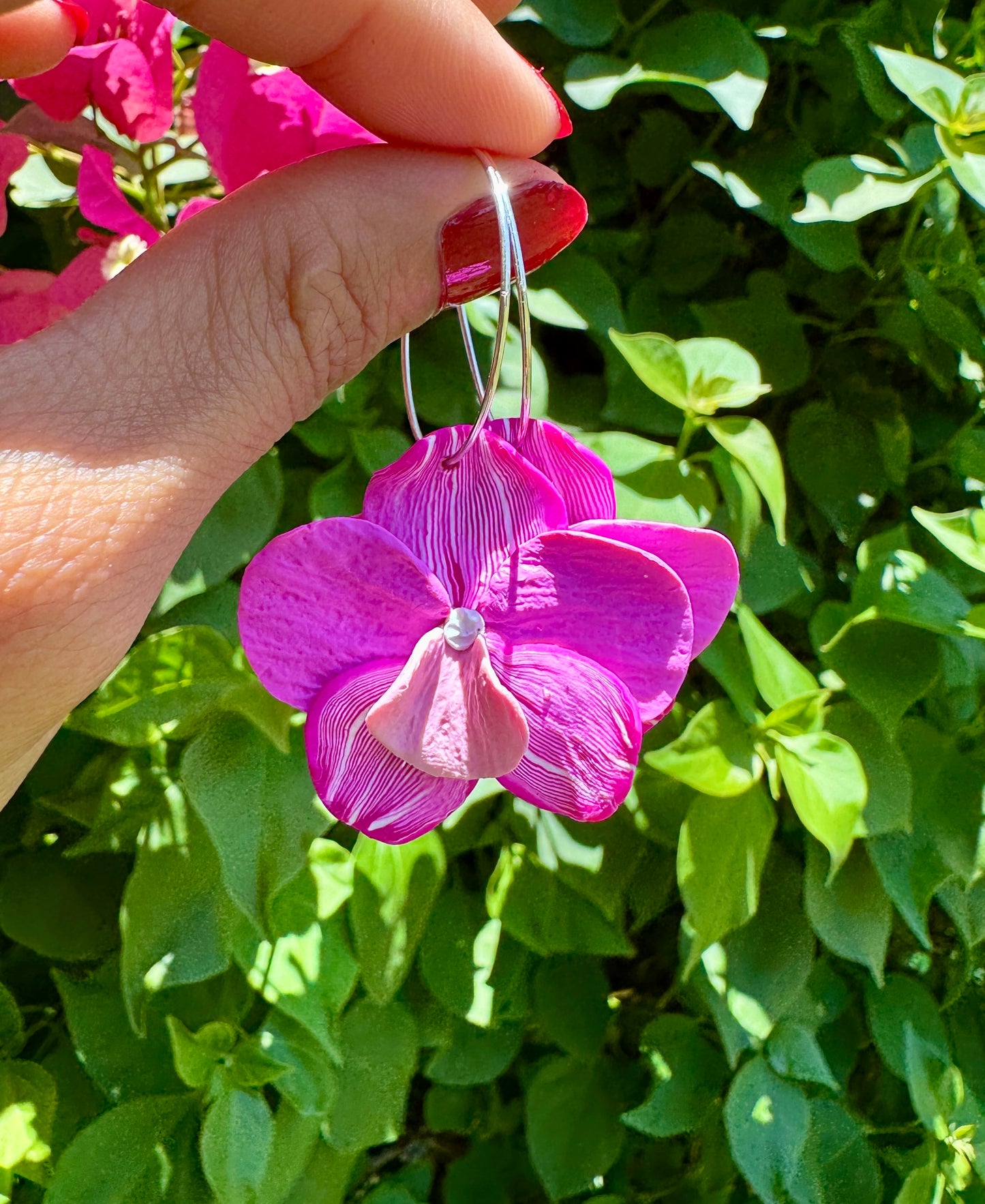 Handmade Phalaenopses Orchid Polymer Clay Hoop Earrings. Hypoallergenic Hoop Earrings