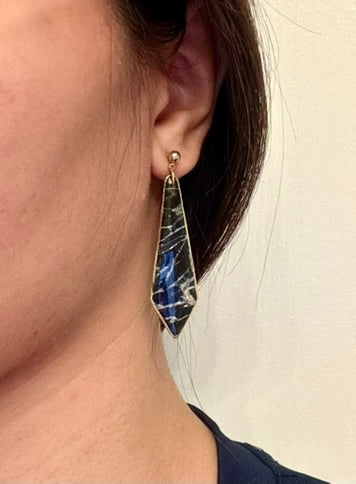 Black and Gold Geometric Marble Design Earrings in Nickel Free 18k Gold Plated Ball Stud Drop Earrings. Lightweight Statement Jewelry.