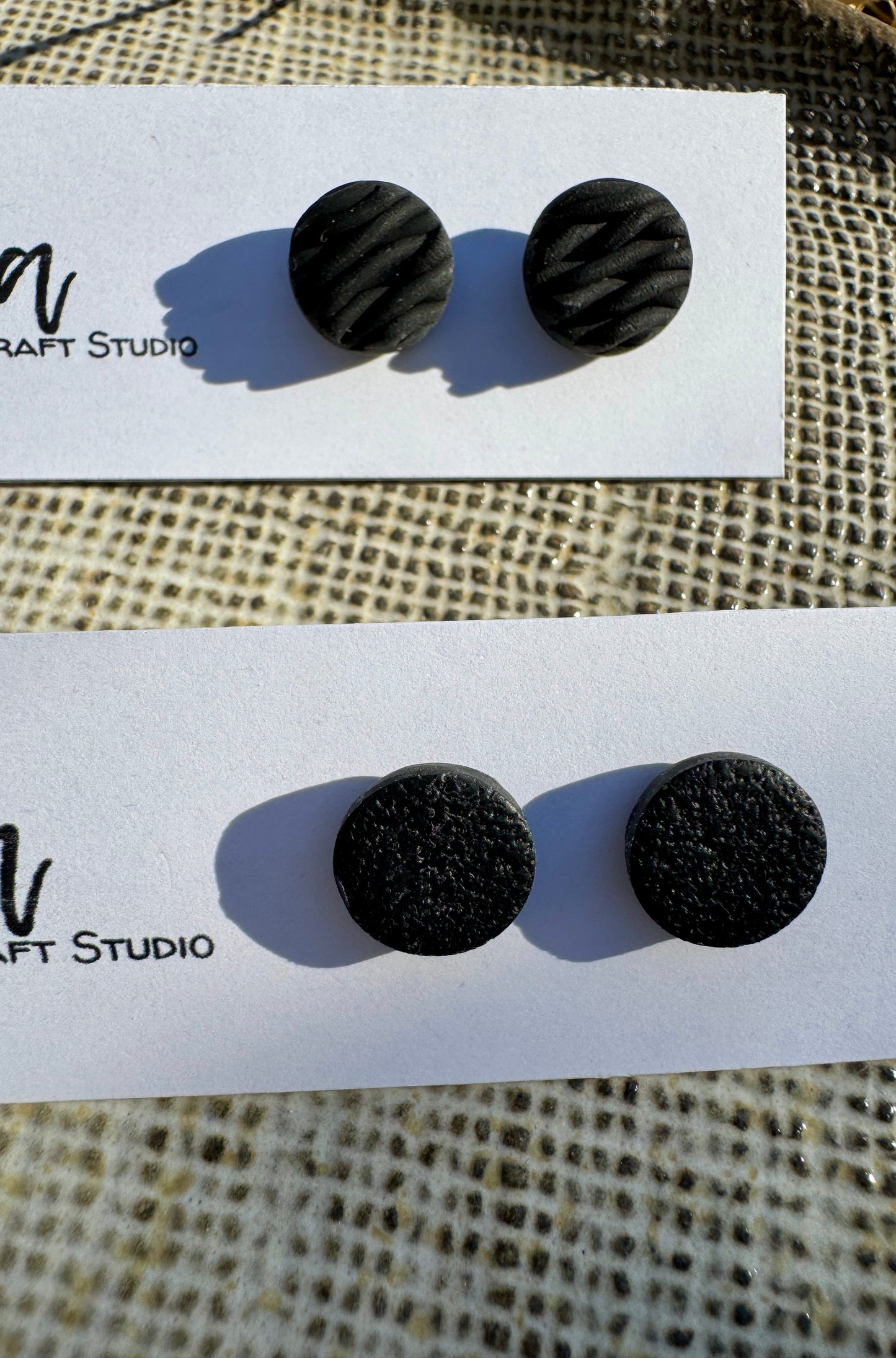 Handmade Black and White Polymer Clay Stud Earrings - Textured, Marble and Gold Leaf Designs | Minimalist Hypoallergenic Earrings