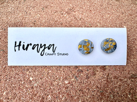 Handmade Black and White Polymer Clay Stud Earrings - Textured, Marble and Gold Leaf Designs | Minimalist Hypoallergenic Earrings