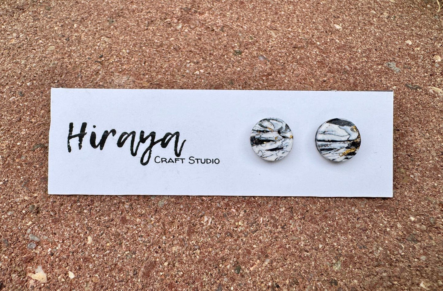 Handmade Black and White Polymer Clay Stud Earrings - Textured, Marble and Gold Leaf Designs | Minimalist Hypoallergenic Earrings