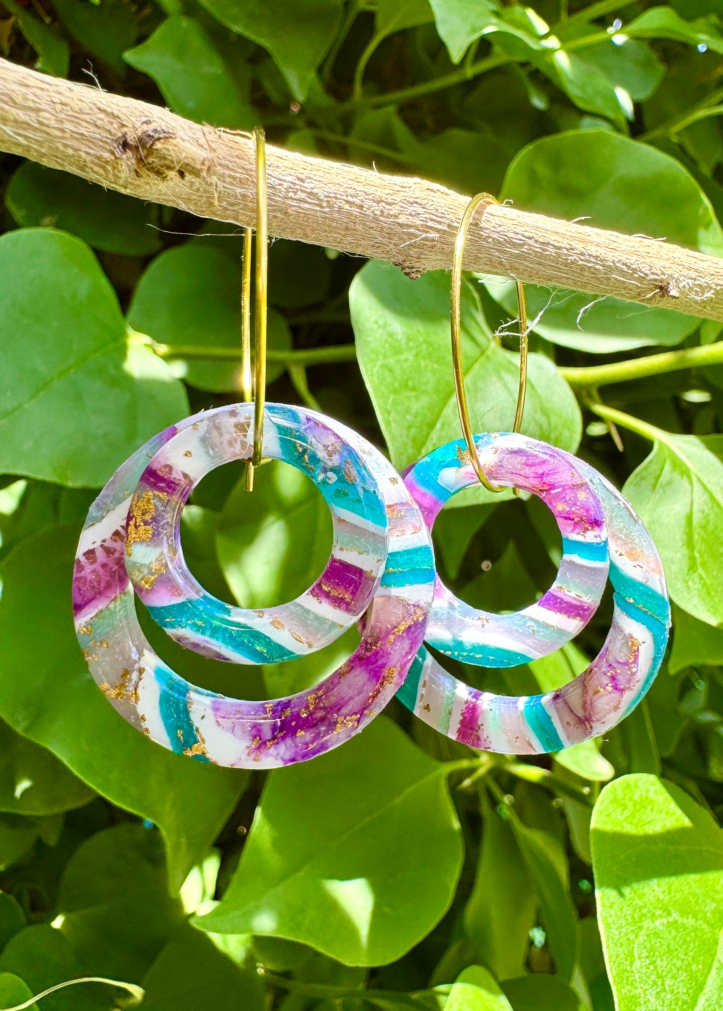 Color Pop Retro Circle Hoop Earrings. Striped Circle Dangles | Lightweight, Boho, Chic, Hypoallergenic