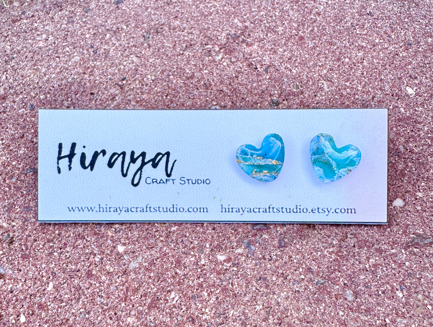 Marble Heart & Button Earrings - Hypoallergenic | Resin Embedded Stud Posts