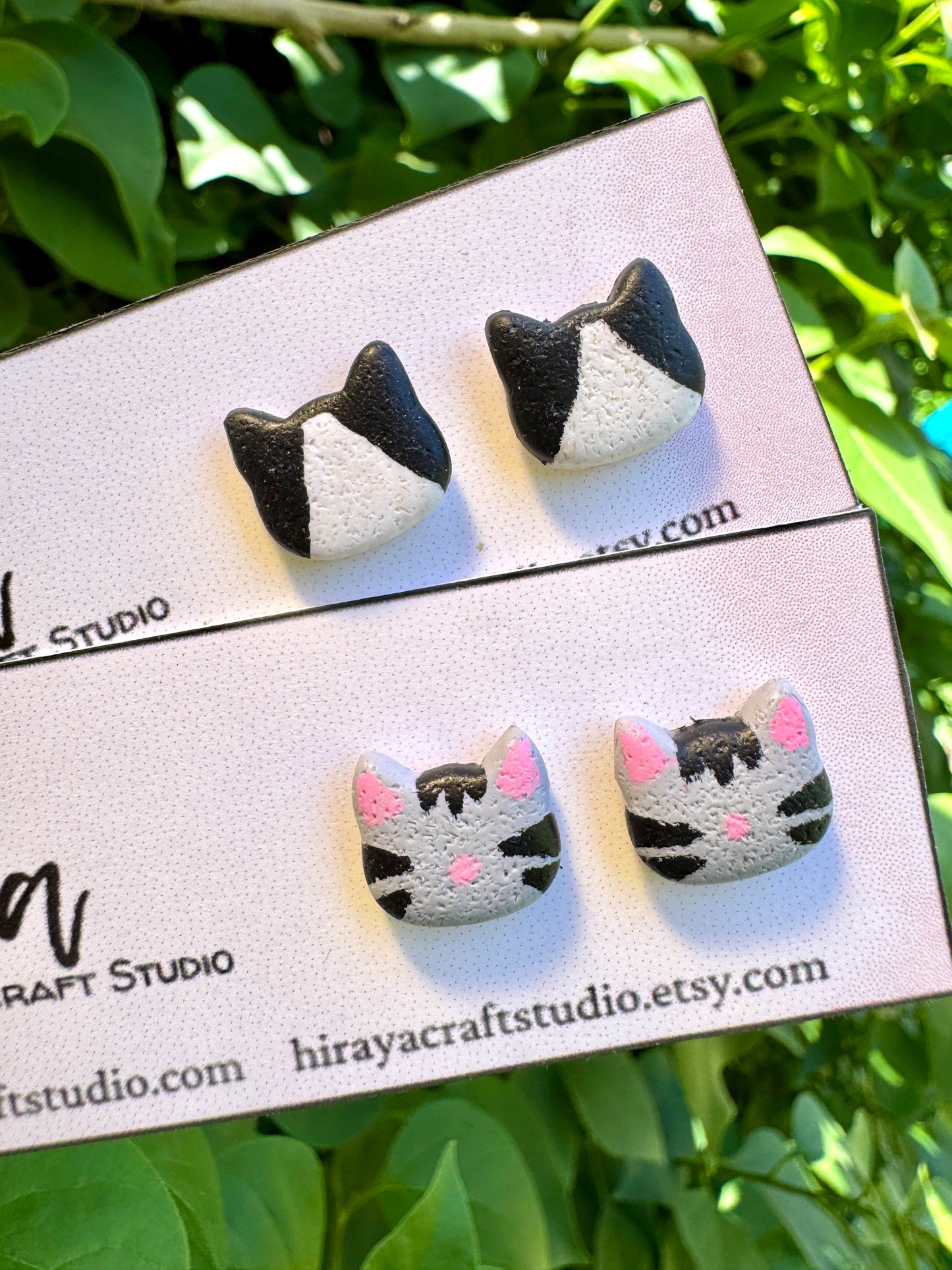 Cat Stud Earrings - Handmade and Hand-painted Polymer Clay | Hypoallergenic Studs | Cute Pet-inspired Earrings | Gift for Cat Lovers