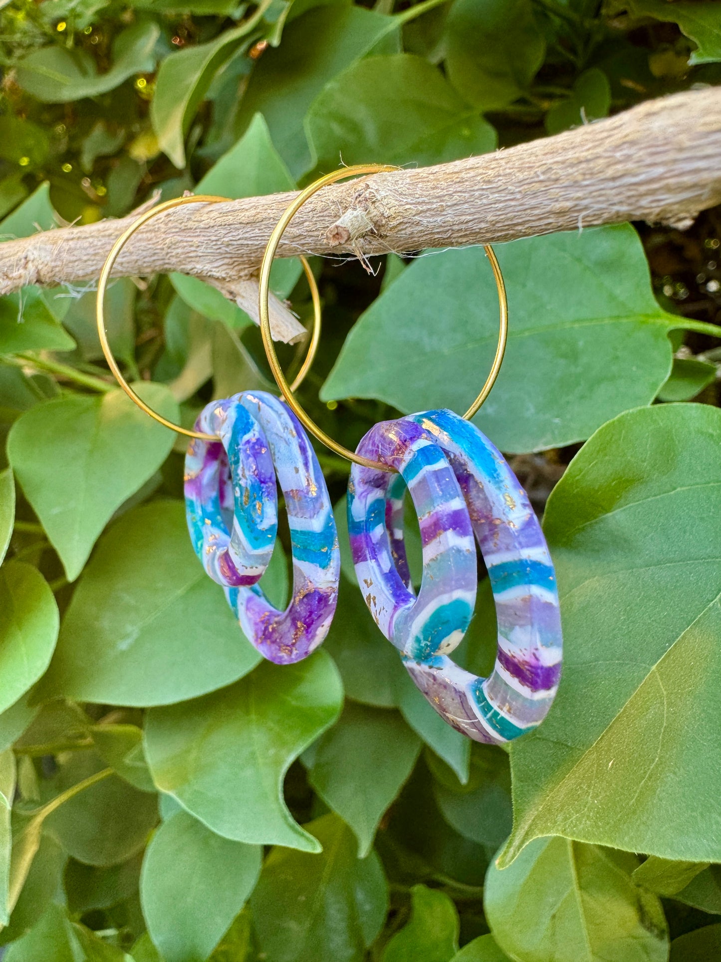 Color Pop Retro Circle Hoop Earrings. Striped Circle Dangles | Lightweight, Boho, Chic, Hypoallergenic