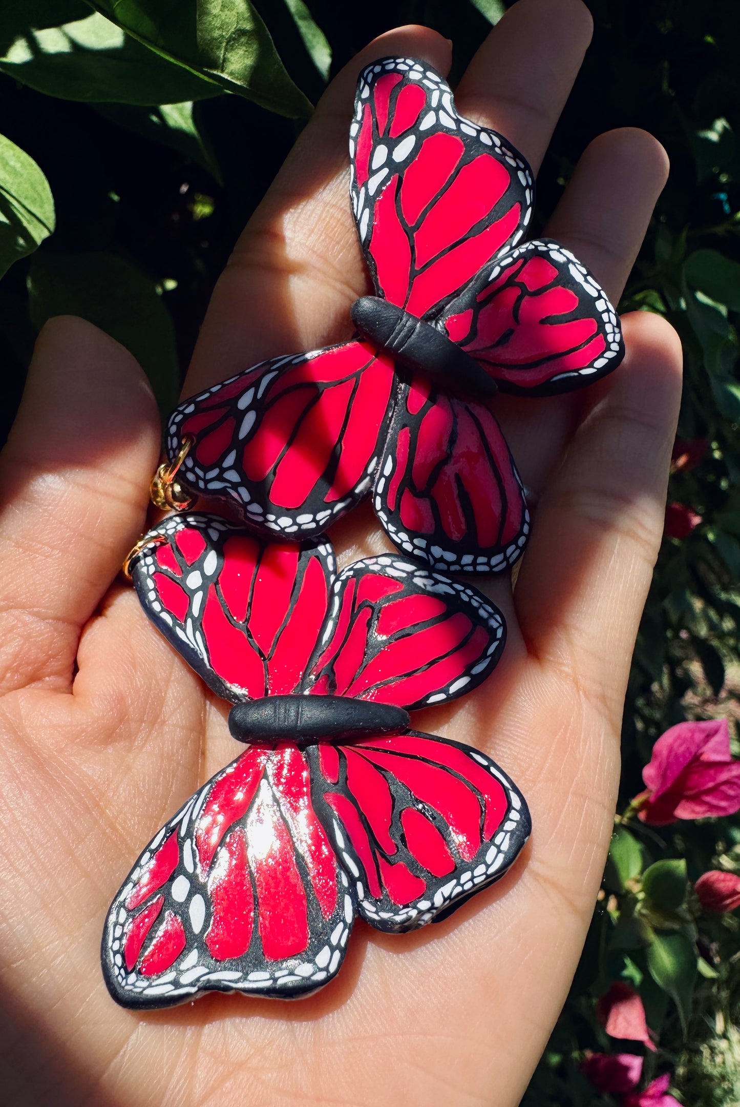 Pink Monarch Butterfly Statement Earrings | Handmade Polymer Clay Earrings | Lightweight | Bold & Eye-Catching Hypoallergenic Jewelry