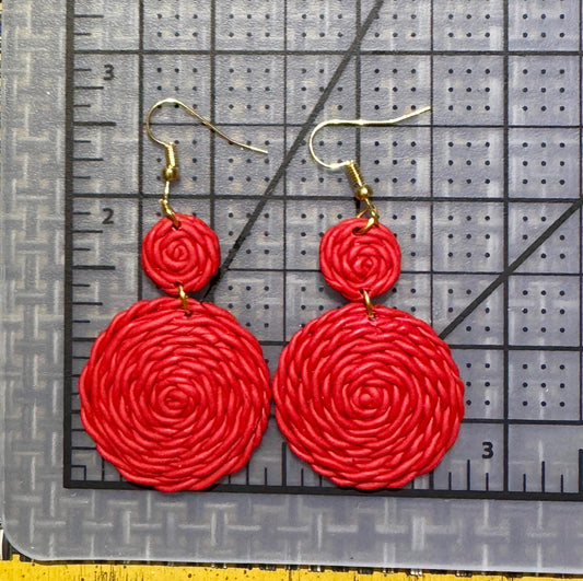 Red Pomegranate Dangle Earrings, Knitted Design. Boho Everyday wear lightweight earrings