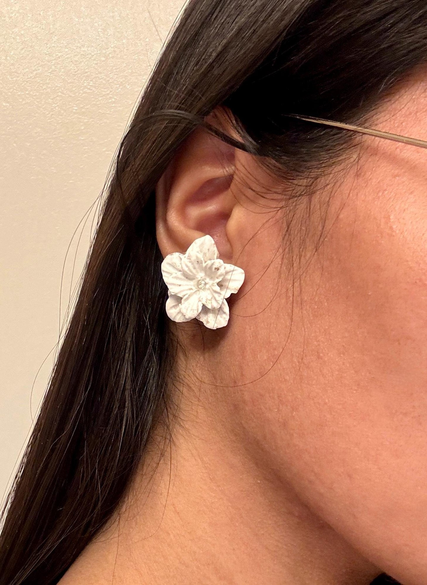 Sampaguita Stud Earrings - Filipino Jasmine Studs, Nickel Free Polymer clay earrings. Hypoallergenic handmade jewelry.