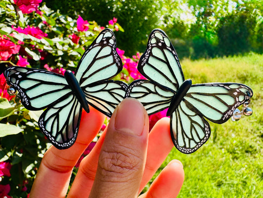 Handmade Translucent Green Butterfly Earrings | Statement Polymer Clay Jewelry, Lightweight & Nature Inspired. Nickel Free