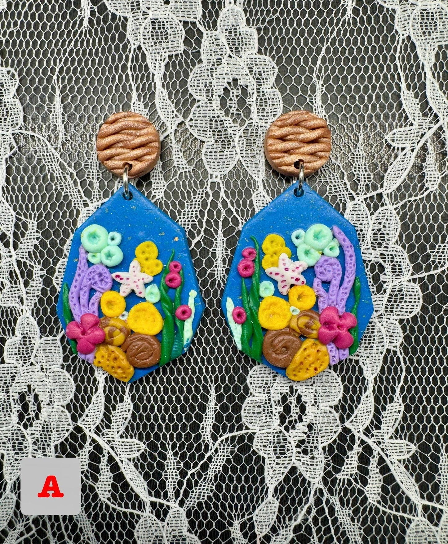 Under the Sea Themed Earrings. Aquarium, Sea Life themed hand sculpted Earrings