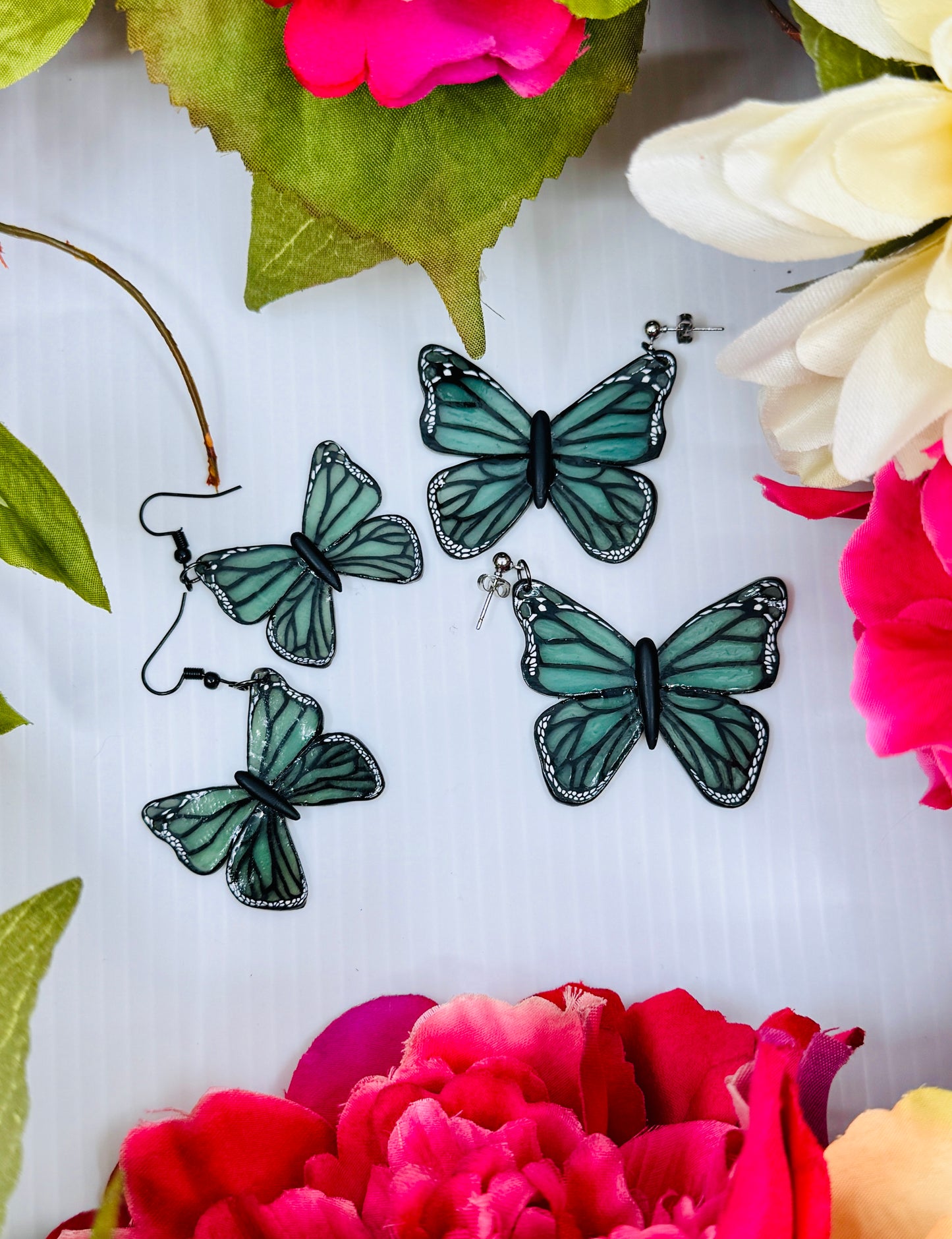 Handmade Translucent Green Butterfly Earrings | Statement Polymer Clay Jewelry, Lightweight & Nature Inspired. Nickel Free