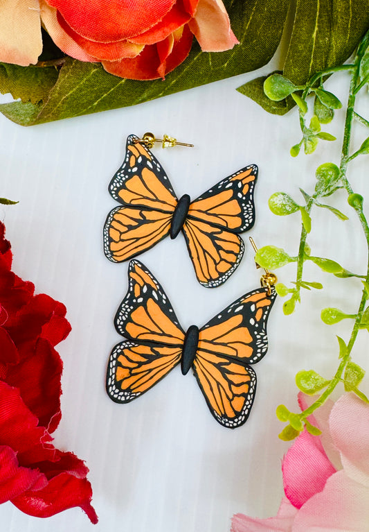 Handmade Monarch Butterfly Earrings | Statement Polymer Clay Jewelry, Lightwieght and Bold. Nickel Free