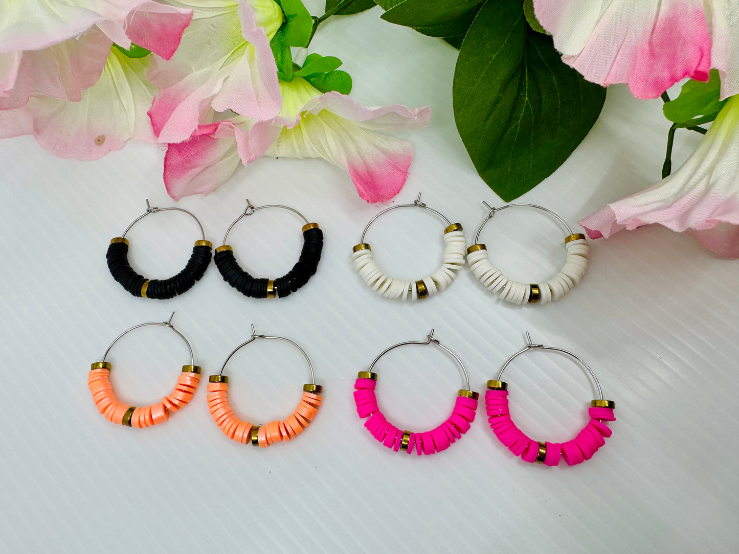 Nickel Free Heishi Hoop Earrings – Colorful Lightweight Hoops, Hypoallergenic Jewelry