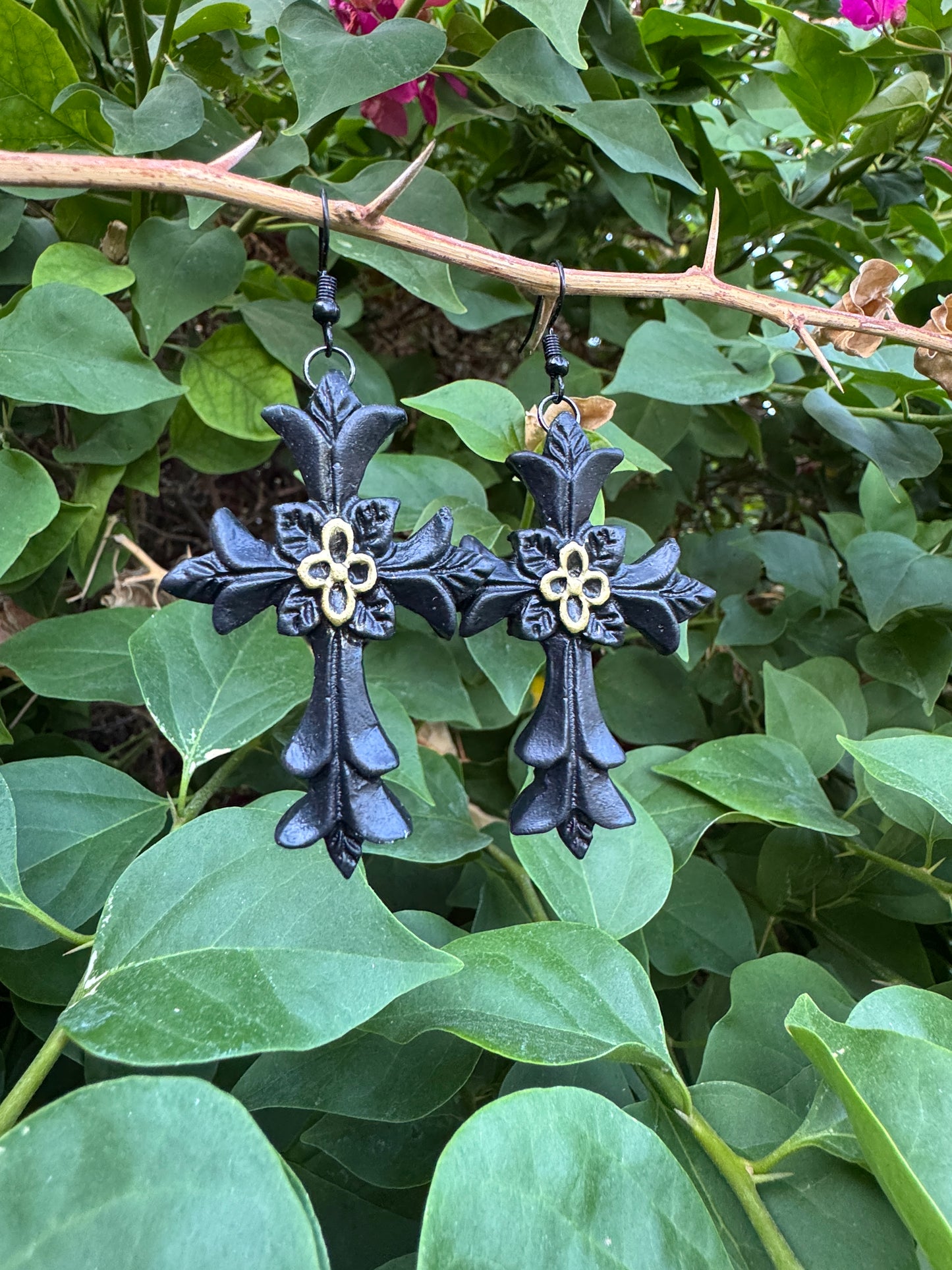 Black Gothic Cross Statement Earrings | Handmade Polymer Clay | Perfect for Halloween