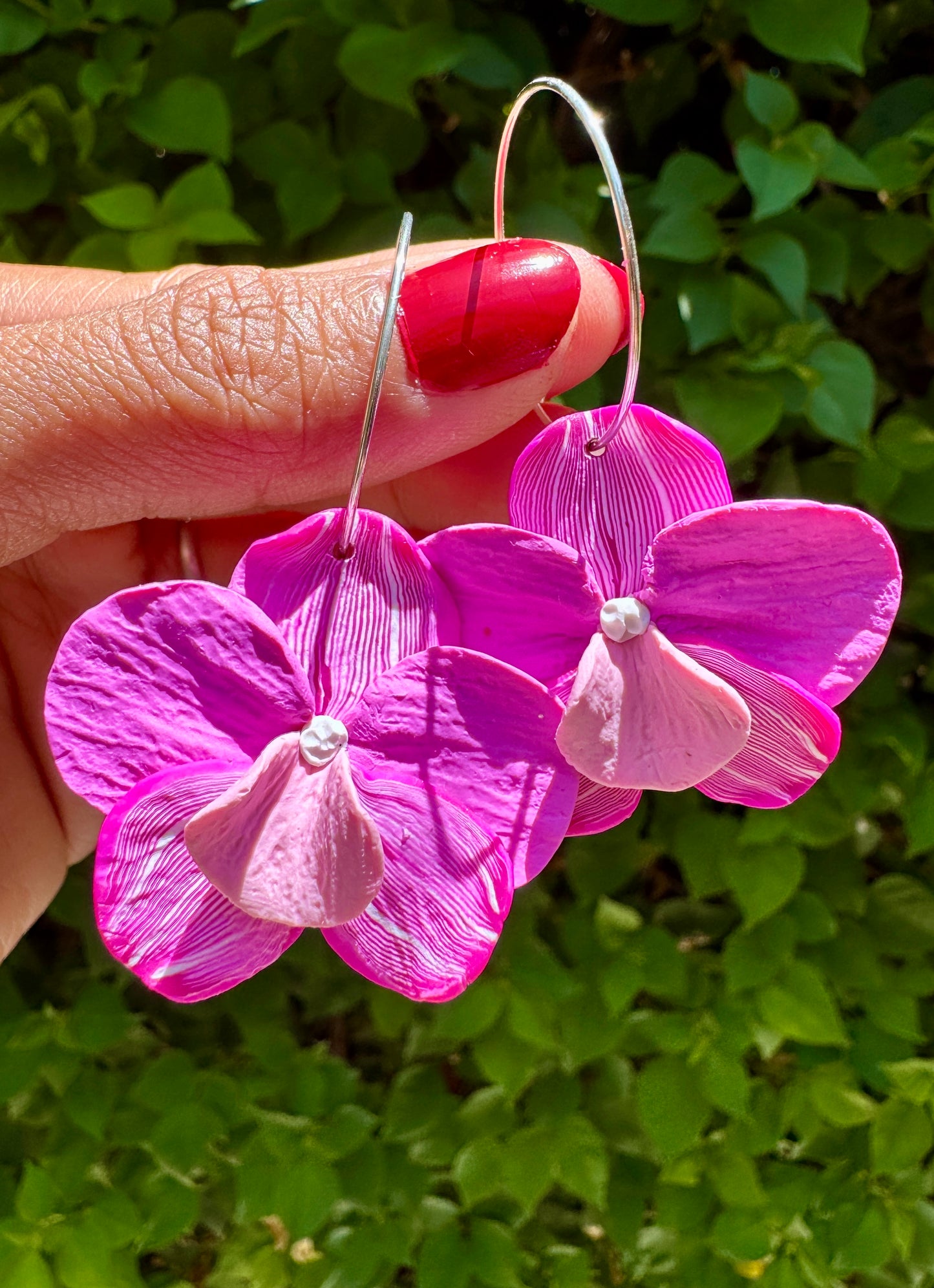 Handmade Phalaenopses Orchid Polymer Clay Hoop Earrings. Hypoallergenic Hoop Earrings