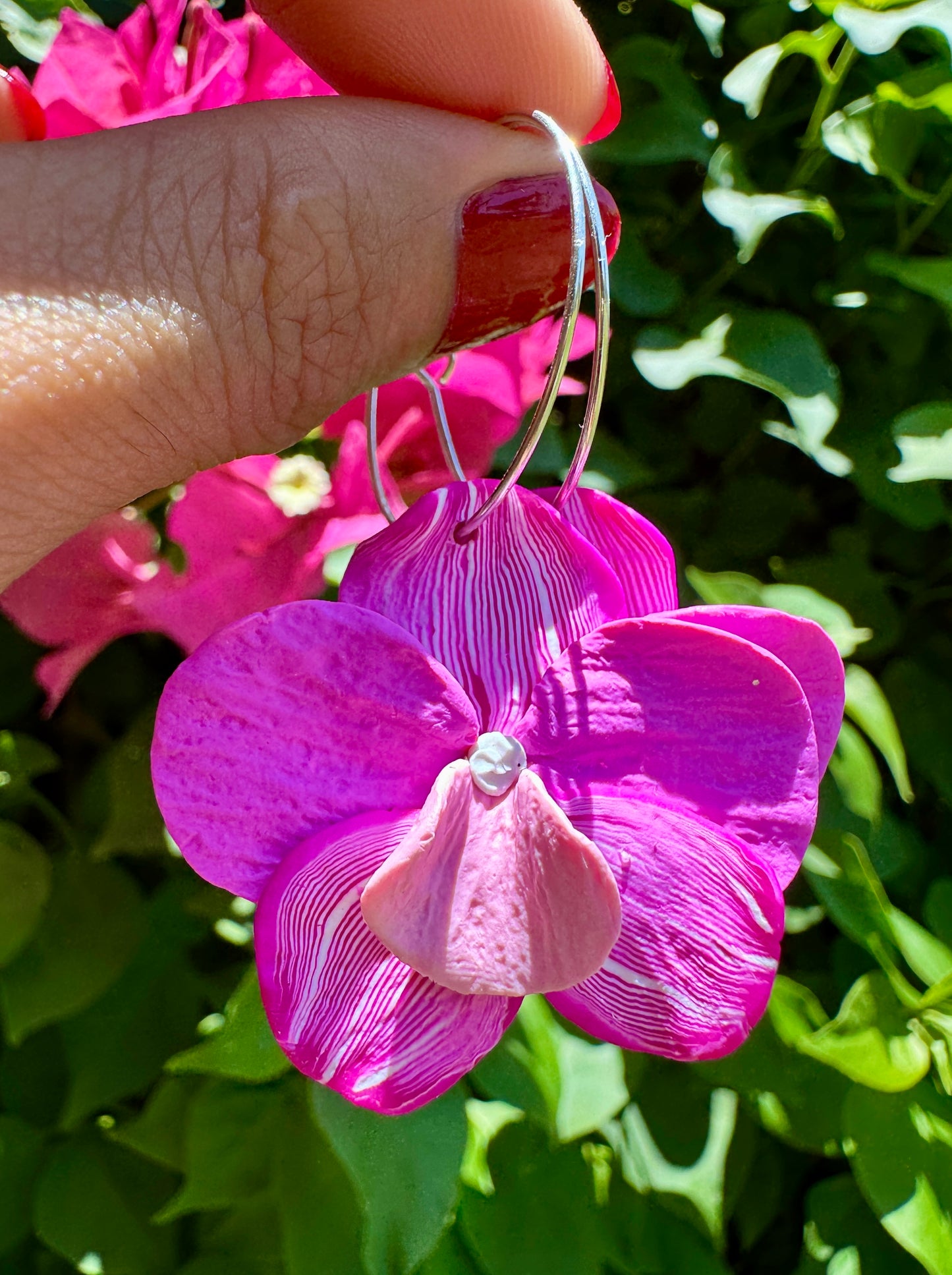 Handmade Phalaenopses Orchid Polymer Clay Hoop Earrings. Hypoallergenic Hoop Earrings