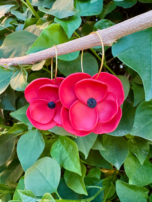 Poppy Collection. Flower Inspired Floral Hoop Earrings. Lightweight and Hypoallergenic Hoop Earrings