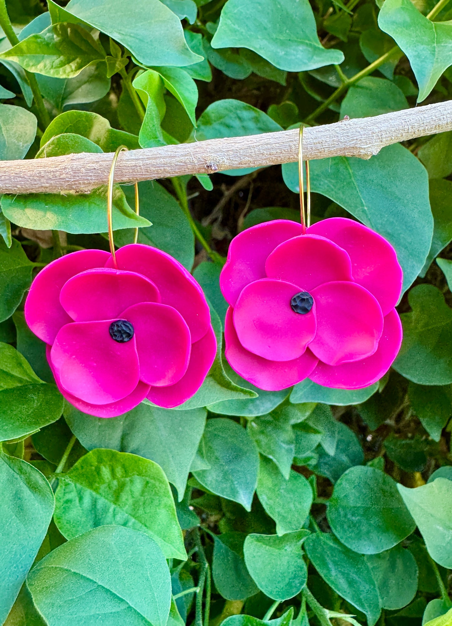 Poppy Collection. Flower Inspired Floral Hoop Earrings. Lightweight and Hypoallergenic Hoop Earrings