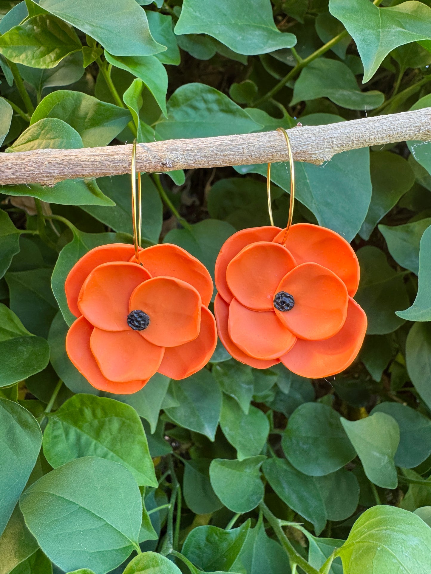 Poppy Collection. Flower Inspired Floral Hoop Earrings. Lightweight and Hypoallergenic Hoop Earrings