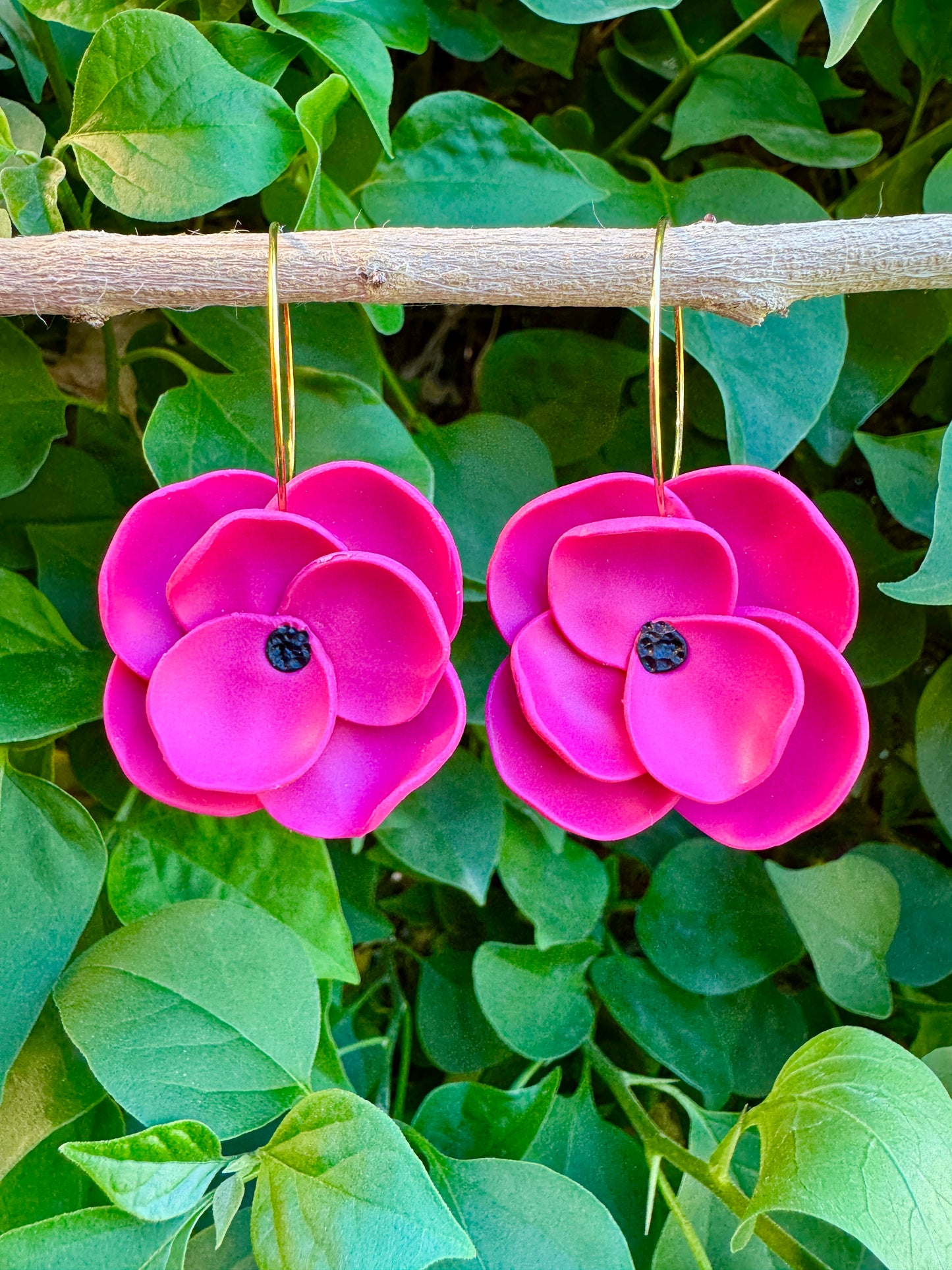 Poppy Collection. Flower Inspired Floral Hoop Earrings. Lightweight and Hypoallergenic Hoop Earrings