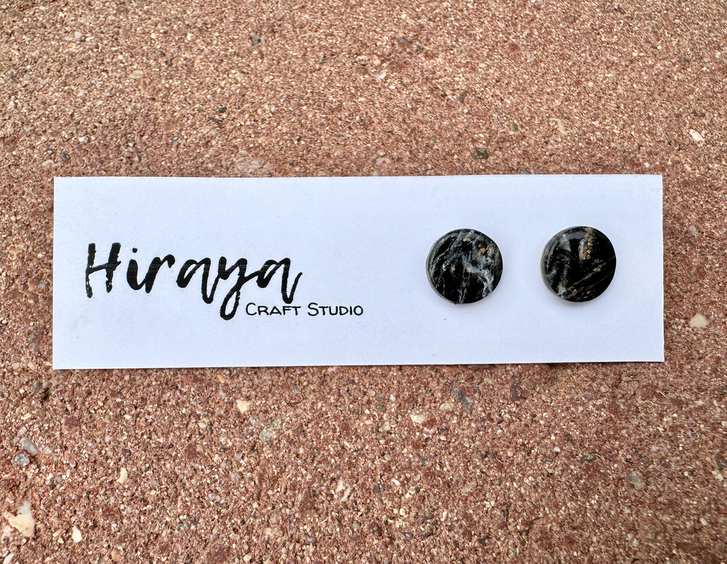Handmade Black and White Polymer Clay Stud Earrings - Textured, Marble and Gold Leaf Designs | Minimalist Hypoallergenic Earrings