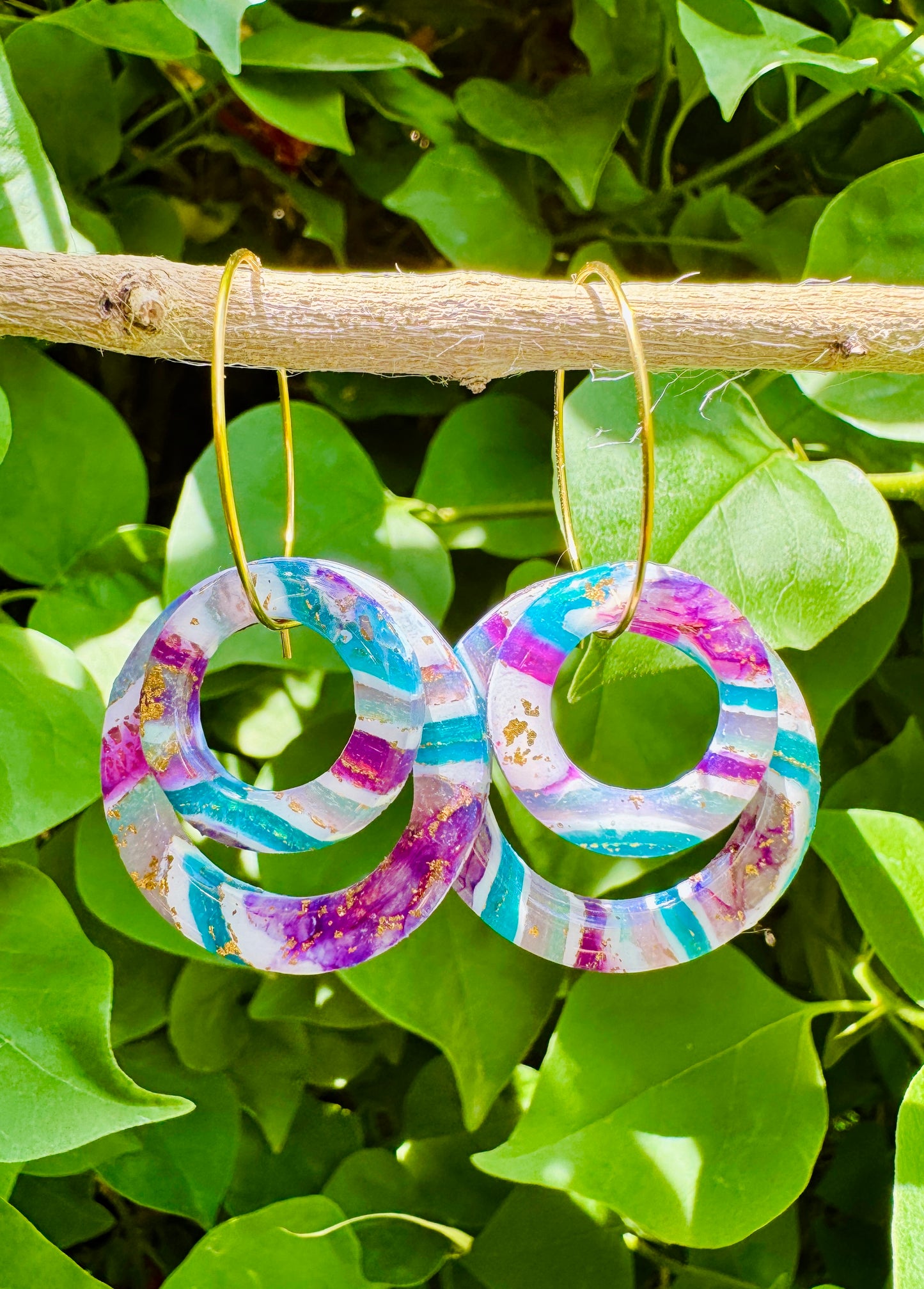 Color Pop Retro Circle Hoop Earrings. Striped Circle Dangles | Lightweight, Boho, Chic, Hypoallergenic