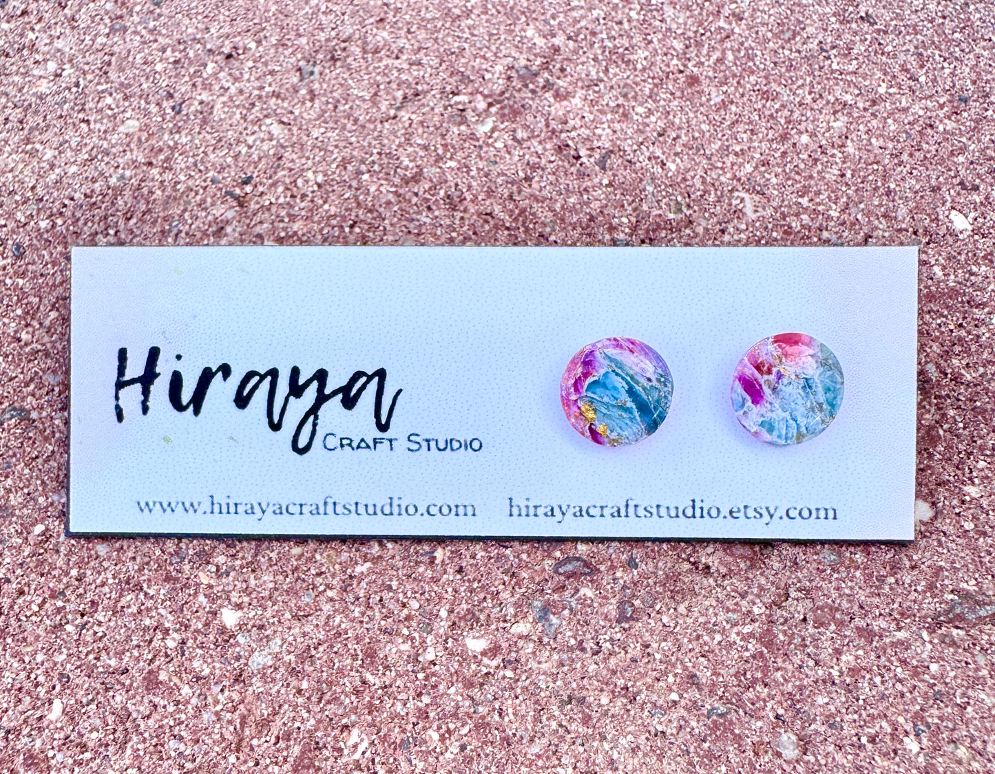 Marble Heart & Button Earrings - Hypoallergenic | Resin Embedded Stud Posts