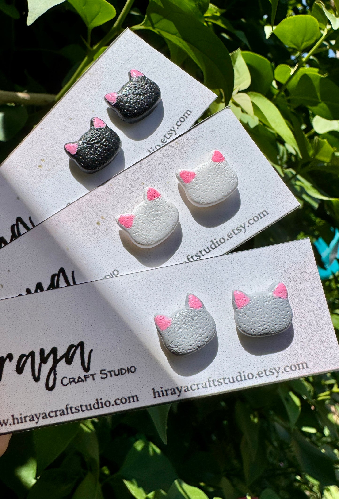Cat Stud Earrings - Handmade and Hand-painted Polymer Clay | Hypoallergenic Studs | Cute Pet-inspired Earrings | Gift for Cat Lovers