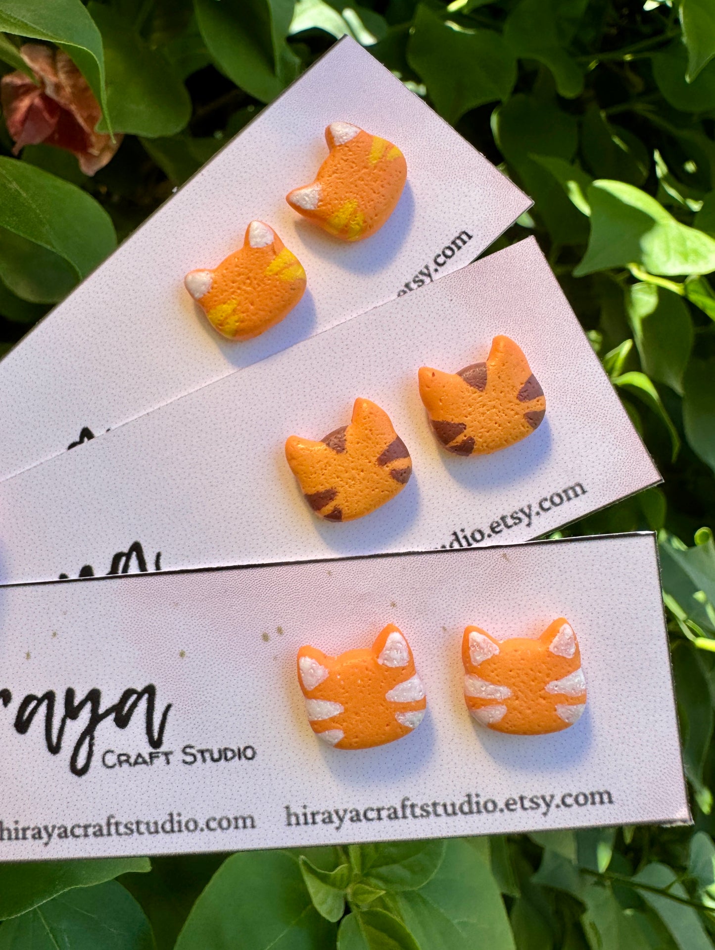 Cat Stud Earrings - Handmade and Hand-painted Polymer Clay | Hypoallergenic Studs | Cute Pet-inspired Earrings | Gift for Cat Lovers