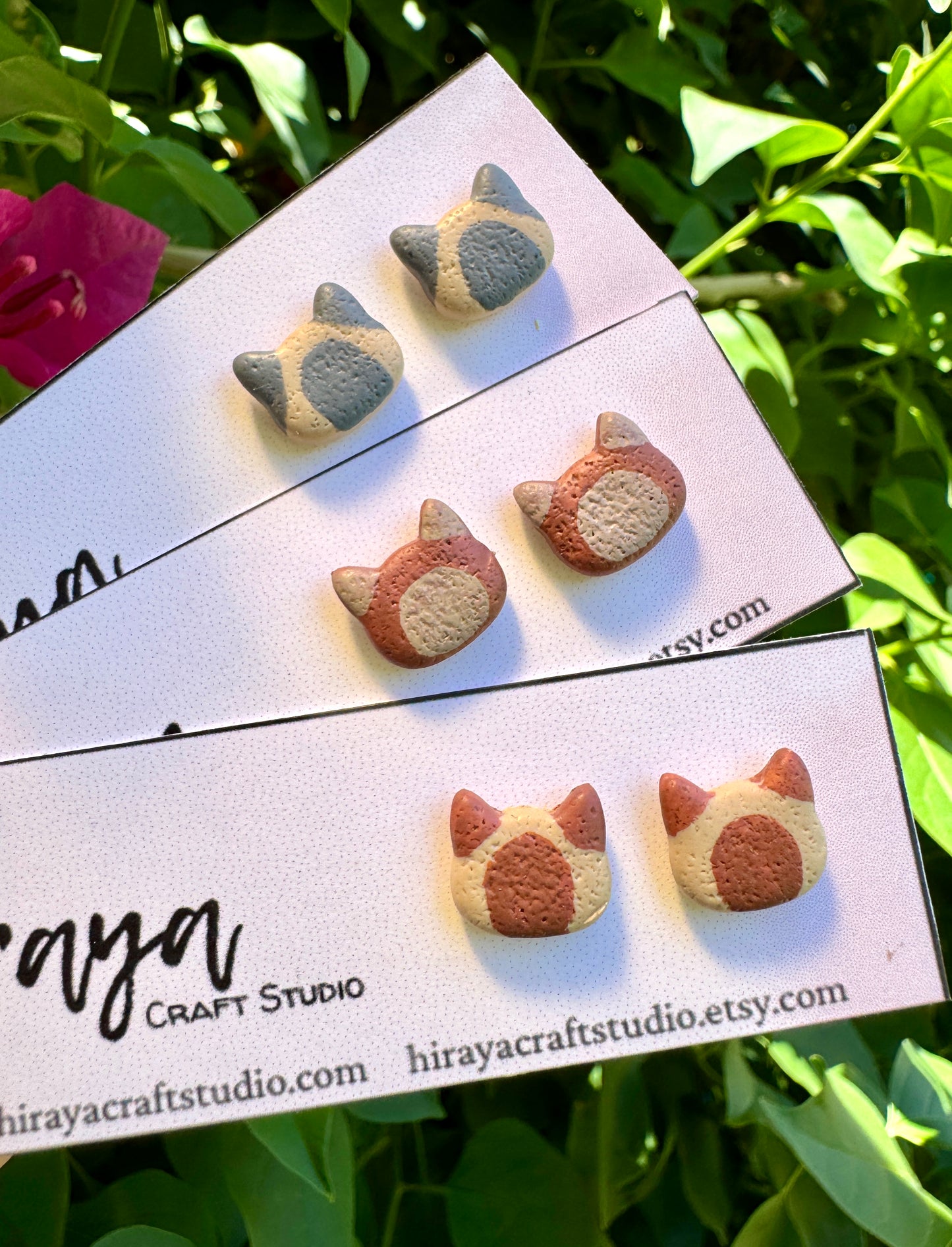 Cat Stud Earrings - Handmade and Hand-painted Polymer Clay | Hypoallergenic Studs | Cute Pet-inspired Earrings | Gift for Cat Lovers