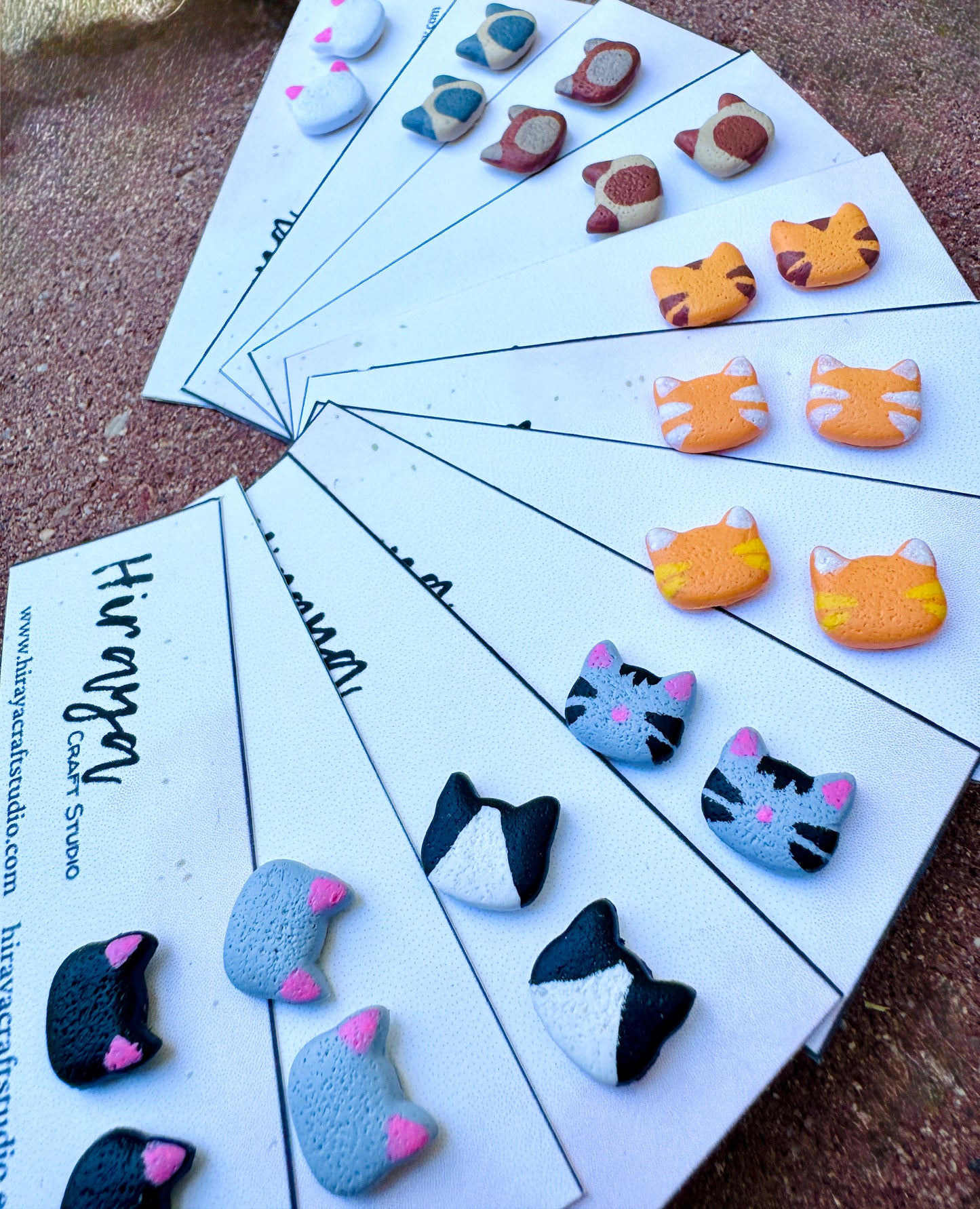 Cat Stud Earrings - Handmade and Hand-painted Polymer Clay | Hypoallergenic Studs | Cute Pet-inspired Earrings | Gift for Cat Lovers