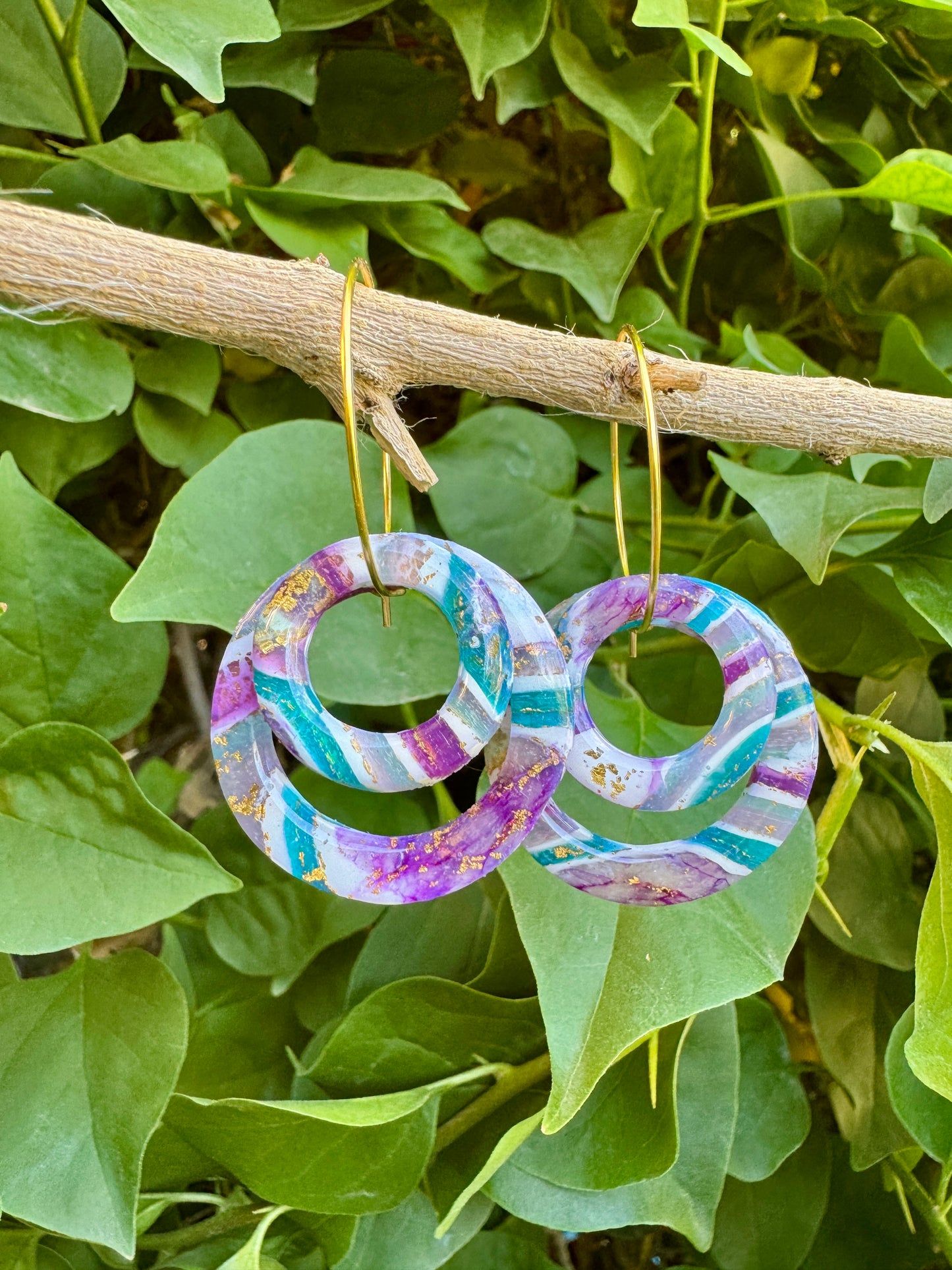Color Pop Retro Circle Hoop Earrings. Striped Circle Dangles | Lightweight, Boho, Chic, Hypoallergenic