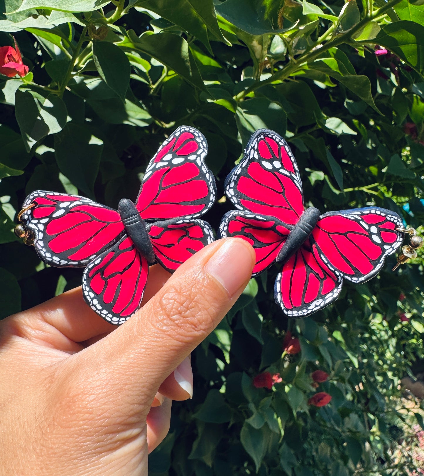 Pink Monarch Butterfly Statement Earrings | Handmade Polymer Clay Earrings | Lightweight | Bold & Eye-Catching Hypoallergenic Jewelry