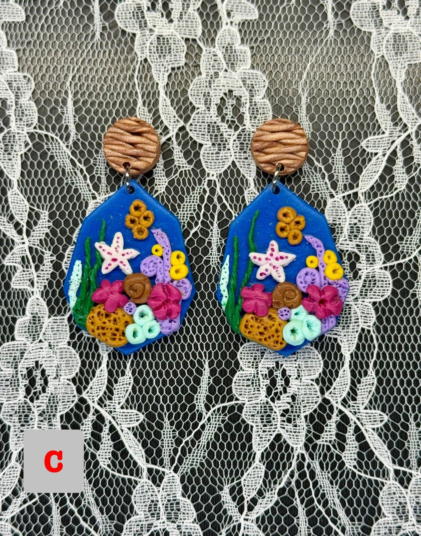 Under the Sea Themed Earrings. Aquarium, Sea Life themed hand sculpted Earrings