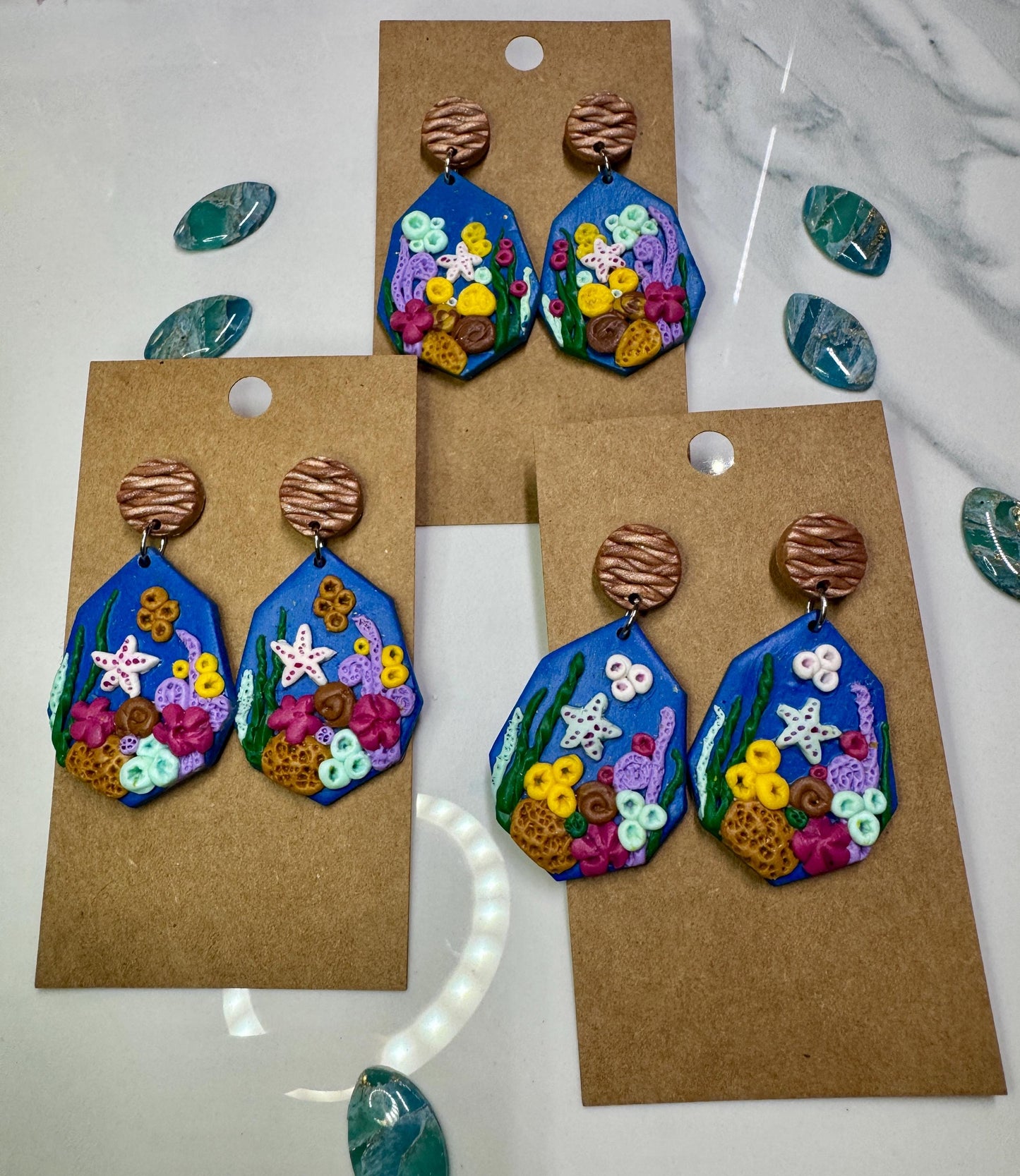 Under the Sea Themed Earrings. Aquarium, Sea Life themed hand sculpted Earrings