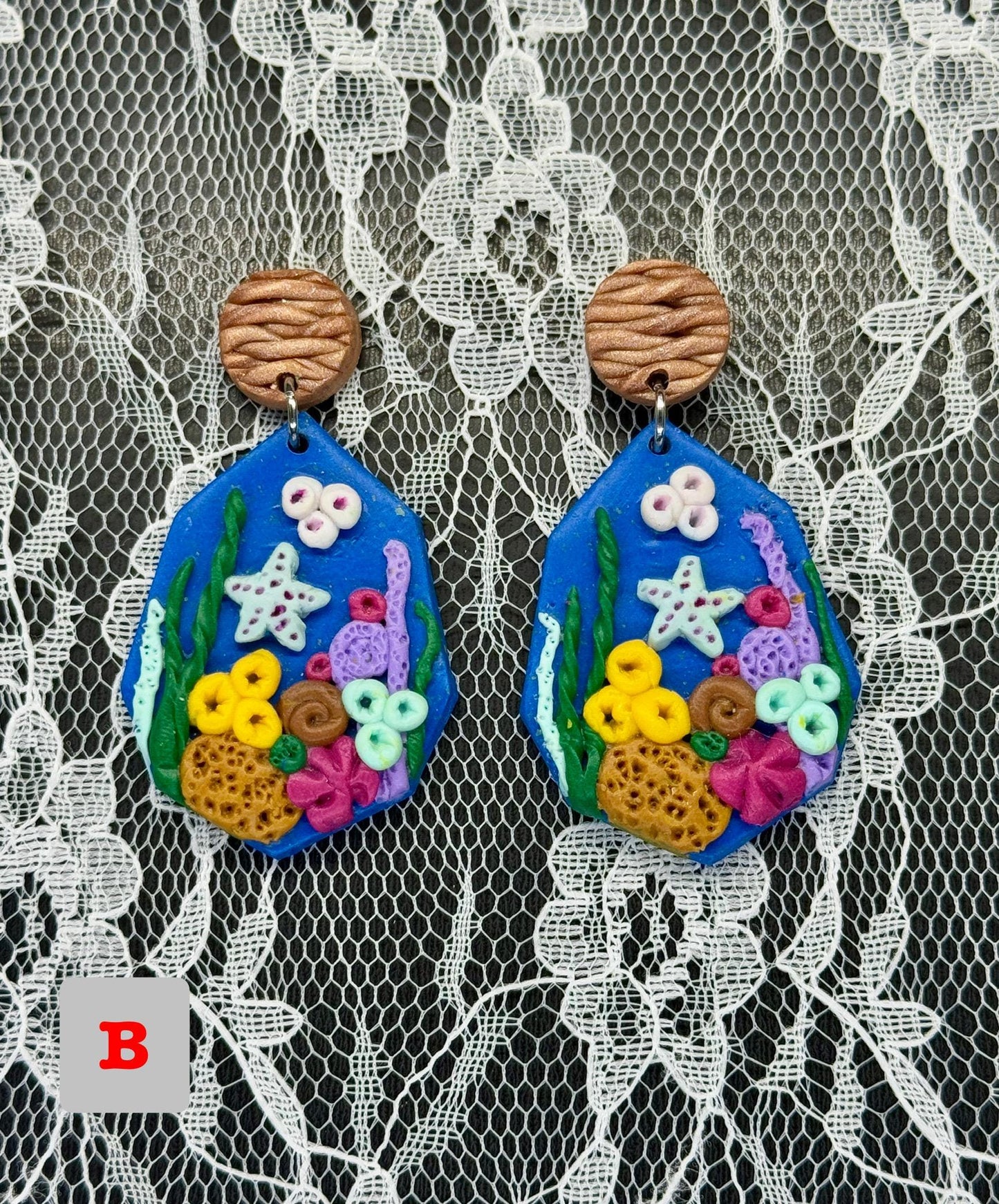 Under the Sea Themed Earrings. Aquarium, Sea Life themed hand sculpted Earrings